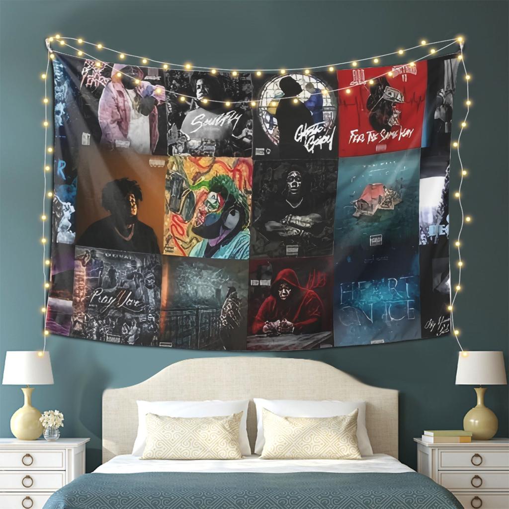 Rap Legends Collage Tapestry  Celebrate Hip Hop Idols with Vibrant Artwork and Unforgettable Lyrics  Perfect for Home Decor