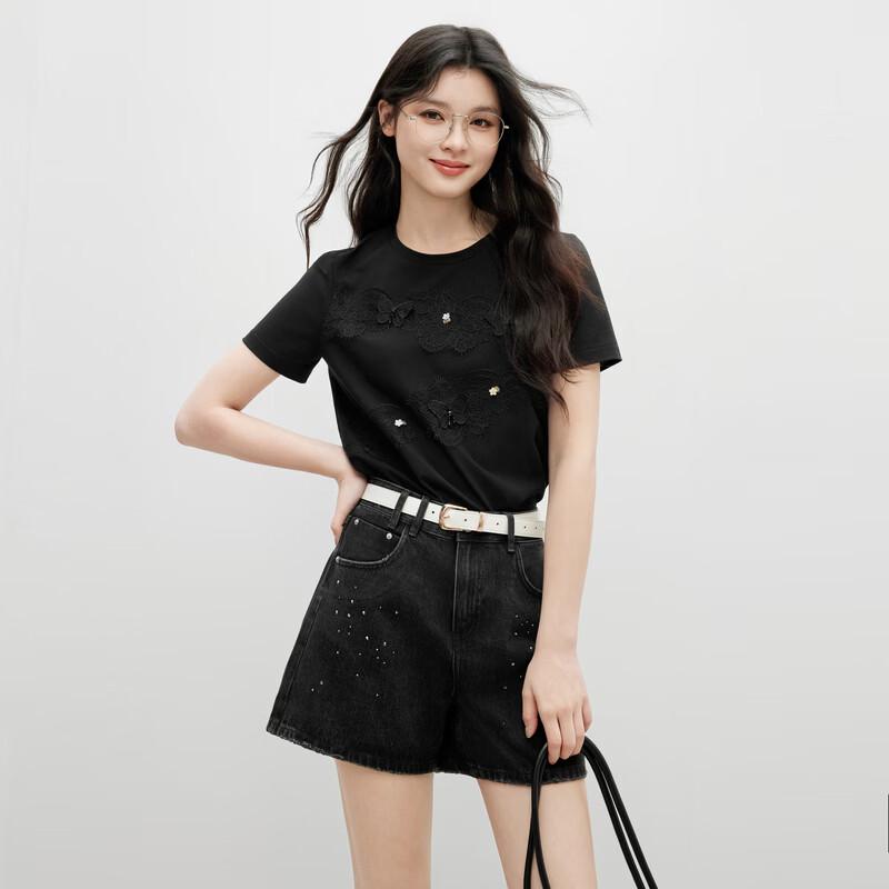 Qiusbuiyiren Bowknot Lace Design T-Shirt M