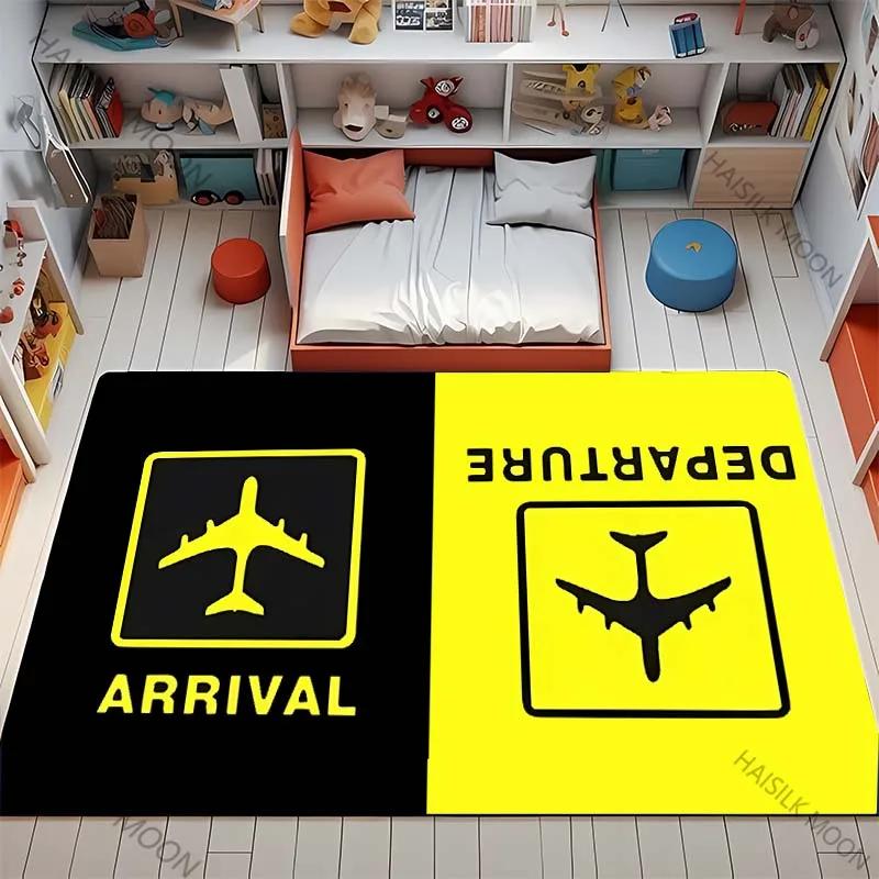 3D HD Aviation Theme Airplane Runway Printed Carpet! Anti-slip Sound Insulation, Living Room Bedroom Entrance Door Mat Sofa Rugs