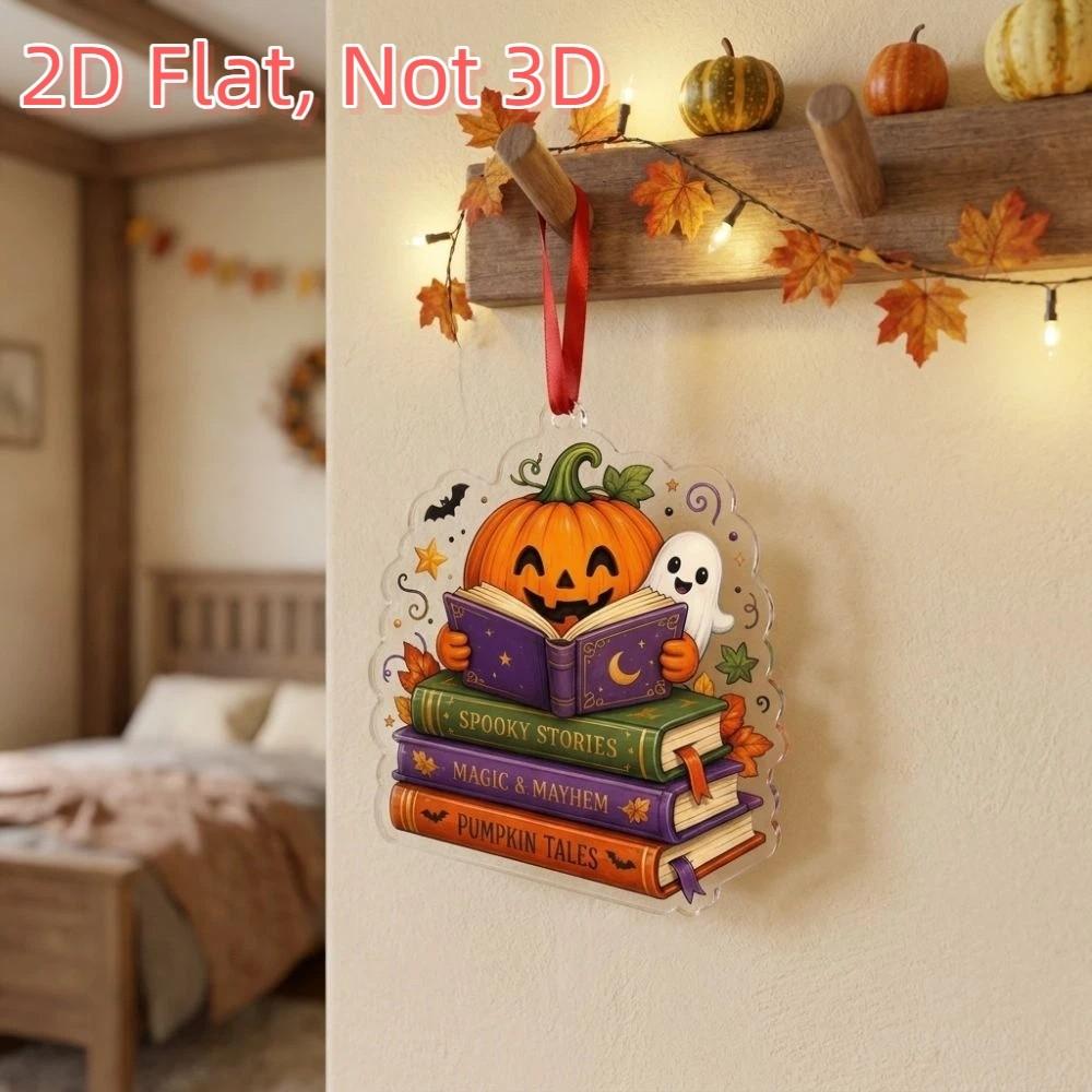 Car Pendant 2D Flat Reading Ghost Pendant Acrylic Spooky Halloween Ghost Ornaments Black Cat Halloween Bag Charm Holiday Party