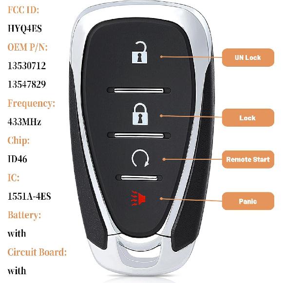 Keyecu Replacement Smart Remote Car Key Fob for Chevrolet Blazer Traverse Bolt Trailblazer    2024 2025 HYQ4ES 13530712 433MHz ID46 Chip 4 Buttons