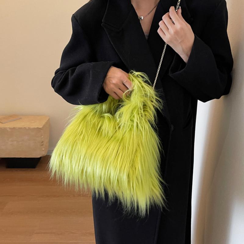 Yogodlns Měkký plyš Dámské Zimní Teplé Tašky přes rameno Móda Candy Barva Řetízková taška Crossbody Telefon Peněženka a kabelky