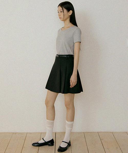 Lingseoul Pleated Short Skirt-Black