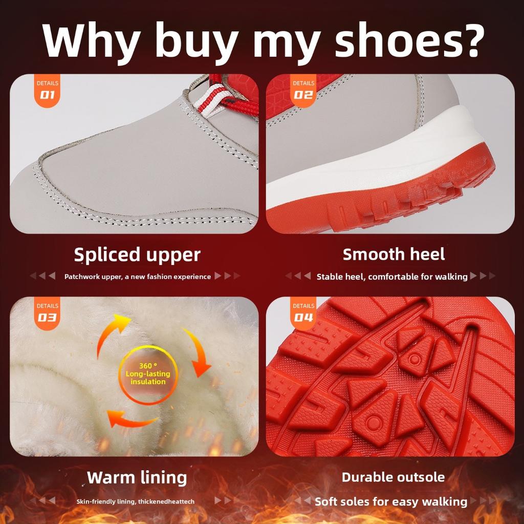 Women's New Winter Cotton Shoes with Plush and Thick High Top Cotton Boots, Waterproof and Non Slip Lace Up Snow Boots