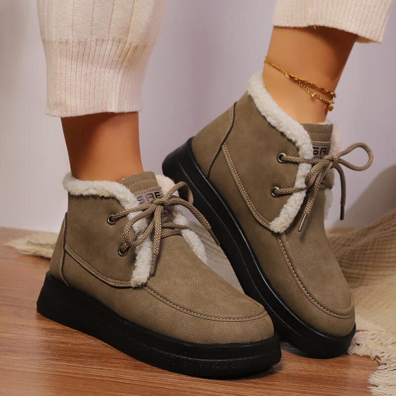 Casual Lace Up Furry Snow Boots Women 2025 Fashion Thick Bottom Fur Ankle Boots Winter Warm Short Plush Designer Shoes Woman