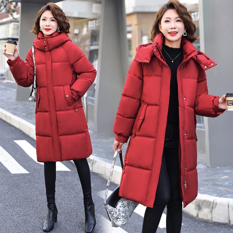 Down Cotton Clothes Women's Winter New Fashion Large Size Thickened Slim Hooded Medium and Long Cotton Coat