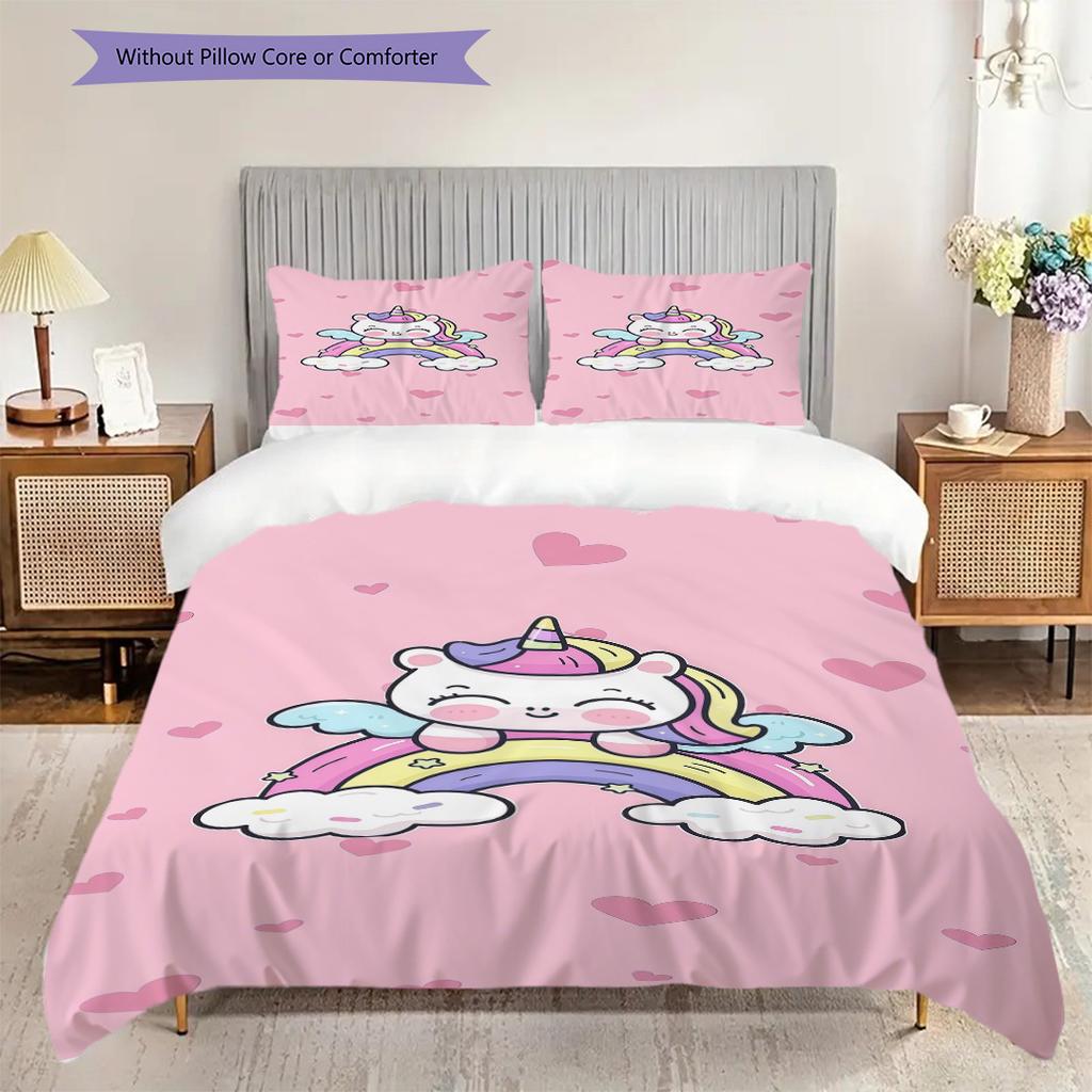 Unicorn Rainbow Dreams Cute Illustration Threepiece Set 1 Duvet Cover 2 Pillowcase Without Core Christmas Birthday Gift