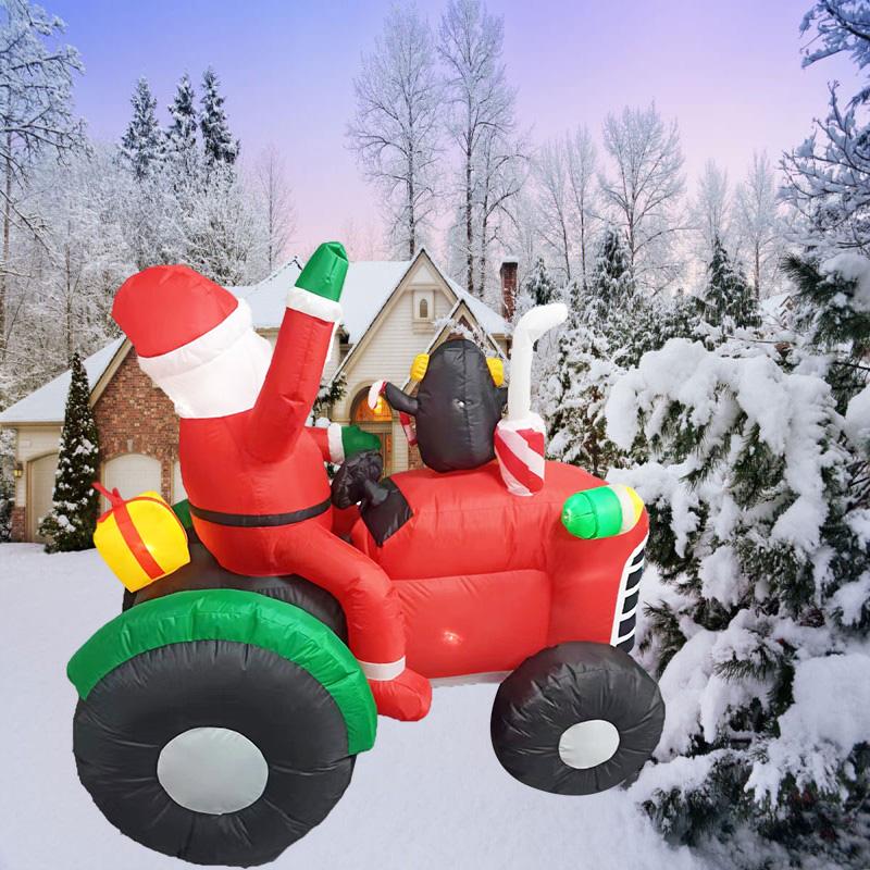 1.5M/5FT Santa Drive Tractor Christmas Inflatable Decorations with LEDs Toys Mdodel Xmas Outdoor Ornament New Year Garden Decor