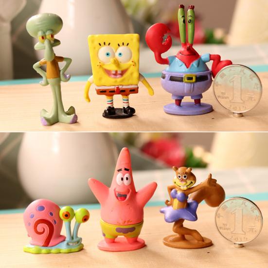 6Pcs/Set Cute Anime Figure SpongeBob Model Dolls Ornaments Home Decoration Gift