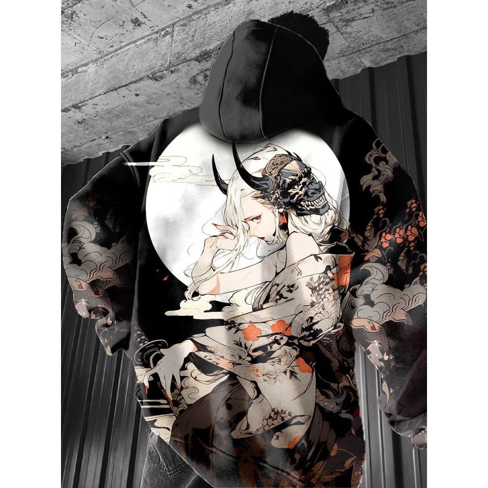 Anime girl back pattern Sweatshirt Casual Long Sleeve Hooded Pullover 3D Printing Top Fashion Oversized Men's Hoodies