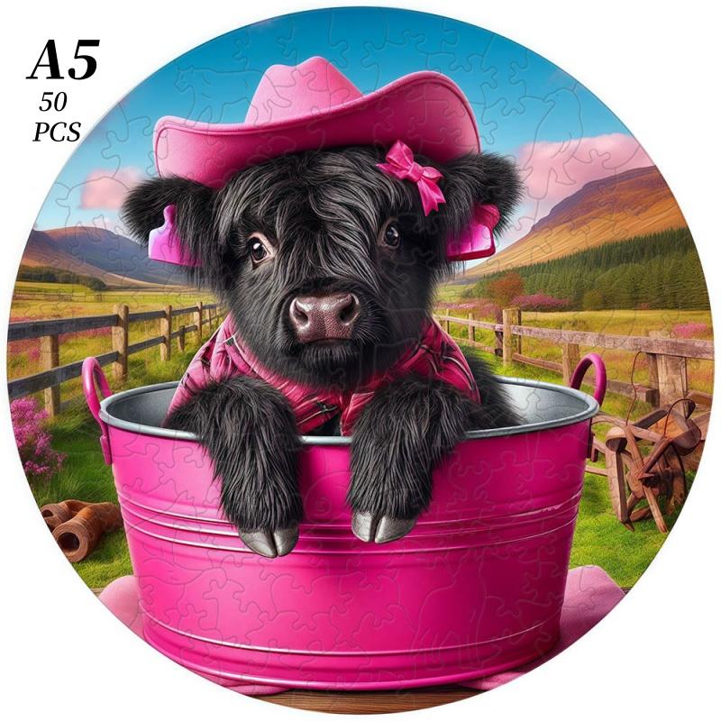 Non-Toxic Beautiful Highland Cow Animal Wooden Puzzle For Adults Children Wood Jigsaw Crafts Shaped Birthday Gift Toys Puzzle