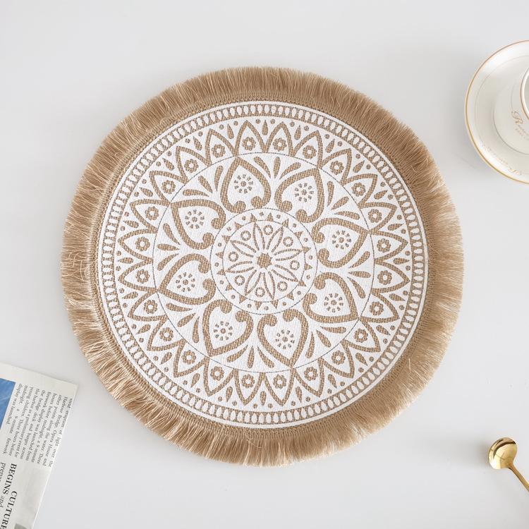 38cm Natural Vintage Jute Woven Placemats Bohemian Style Party Decoration Hanging Wall Decor Mat Vase Mat Table Mats Placemat