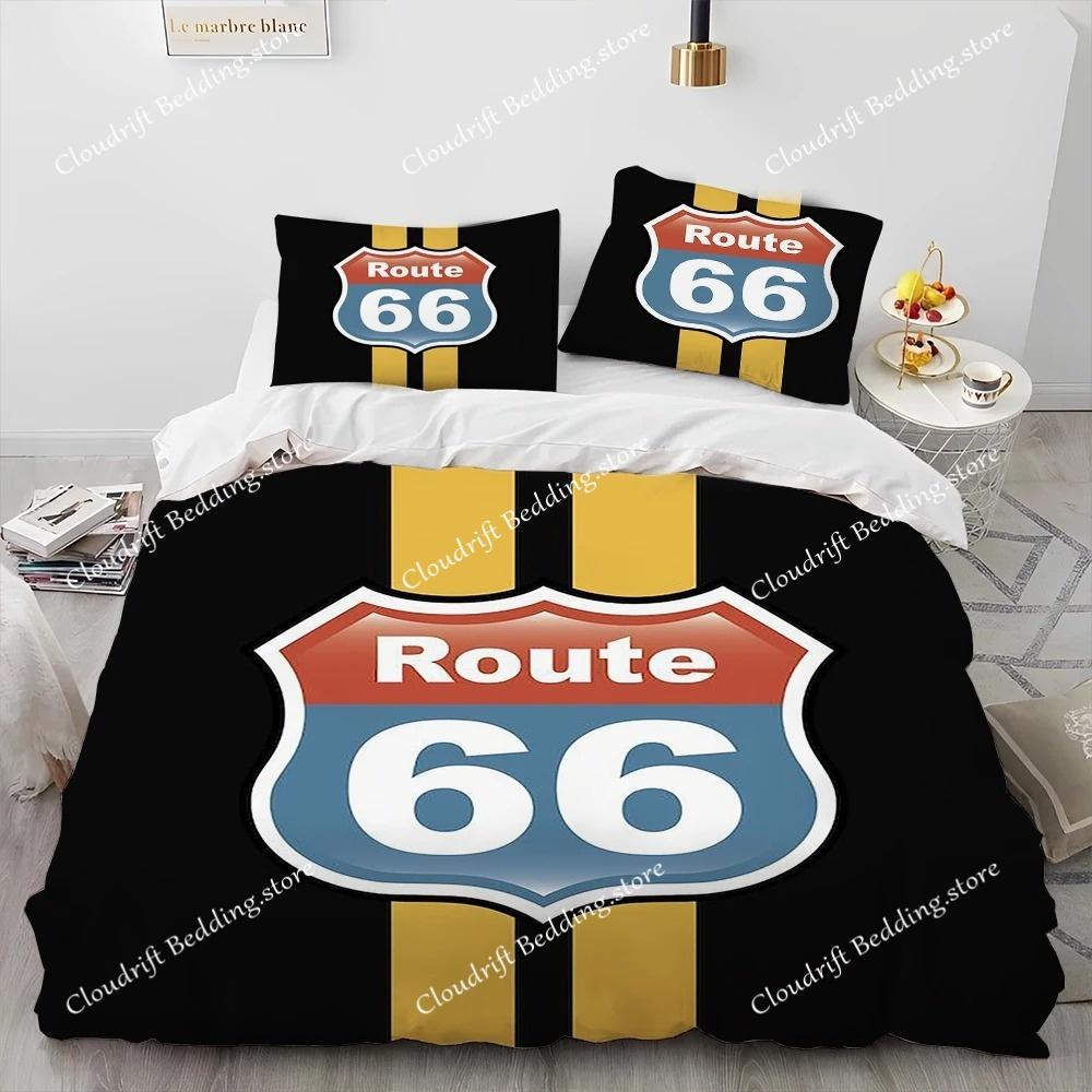 3D Tisk Historická Route 66,Matka silnic,Ložní souprava s přikrývkou,Povlak na peřinu Ložní souprava Prošívaná deka Povlak na polštář,Ložní souprava velikosti king queen