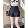 2023 Women's High Waist Slimming PU Leather Hot Pants - Sexy Black Petite Leggings