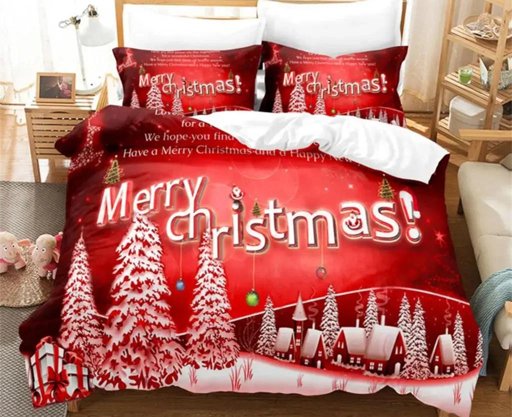 Christmas Quilt Cover Bedding Set Duvet Comforter Pillow Case Twin Queen King Double Full Single 3Pcs Bedroom Decor Women Gift