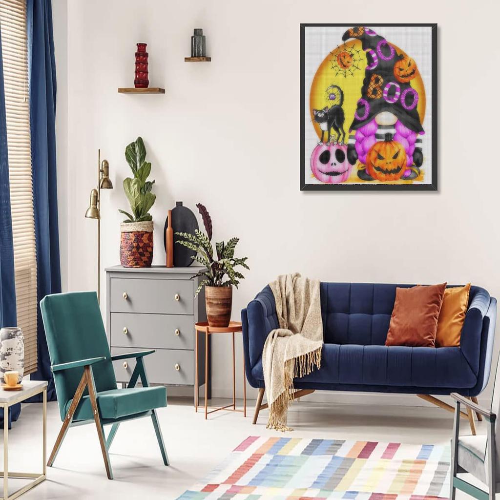 5d Diy Diamond Painting Halloween Pumpkin Cat Embroidery Full Round Rhinestones Mosaic Animal Home Decoration Diy Gift 30x40cm/12x16inch