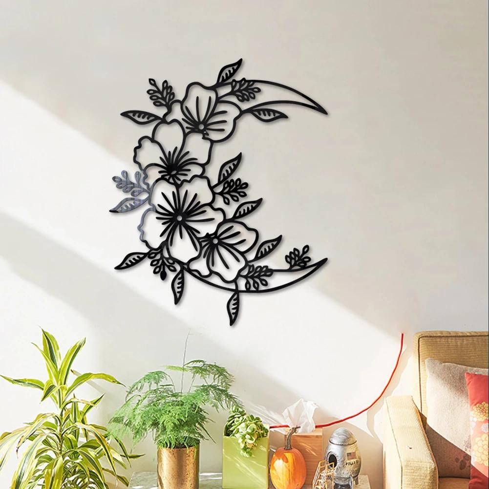 3D Three-dimensional Hollow Crescent Flower Moon Acrylic Mirror Wall Stickers Mural Art Wall Decal Livng Room Home Decoration