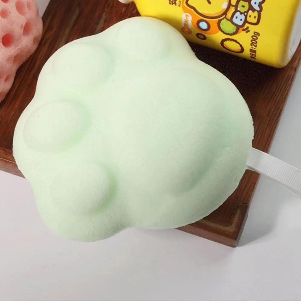 Tragbarer weicher Baby-Badeschwamm mit Hautschichtenentferner und Lanyard, Duschbälle in Katzenpfotenform, Baby-Gesichtswaschschwamm, Badezubehör