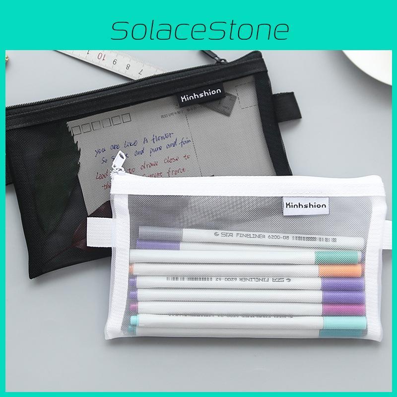 Transparent Mesh Pencil Bag For Students With Large Capacity Storage**