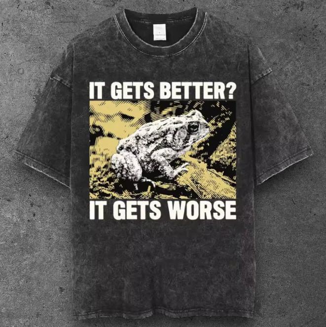 Mens Frog Graphic Oversized T Shirt Washed Black Y2K Grunge S-2XL S