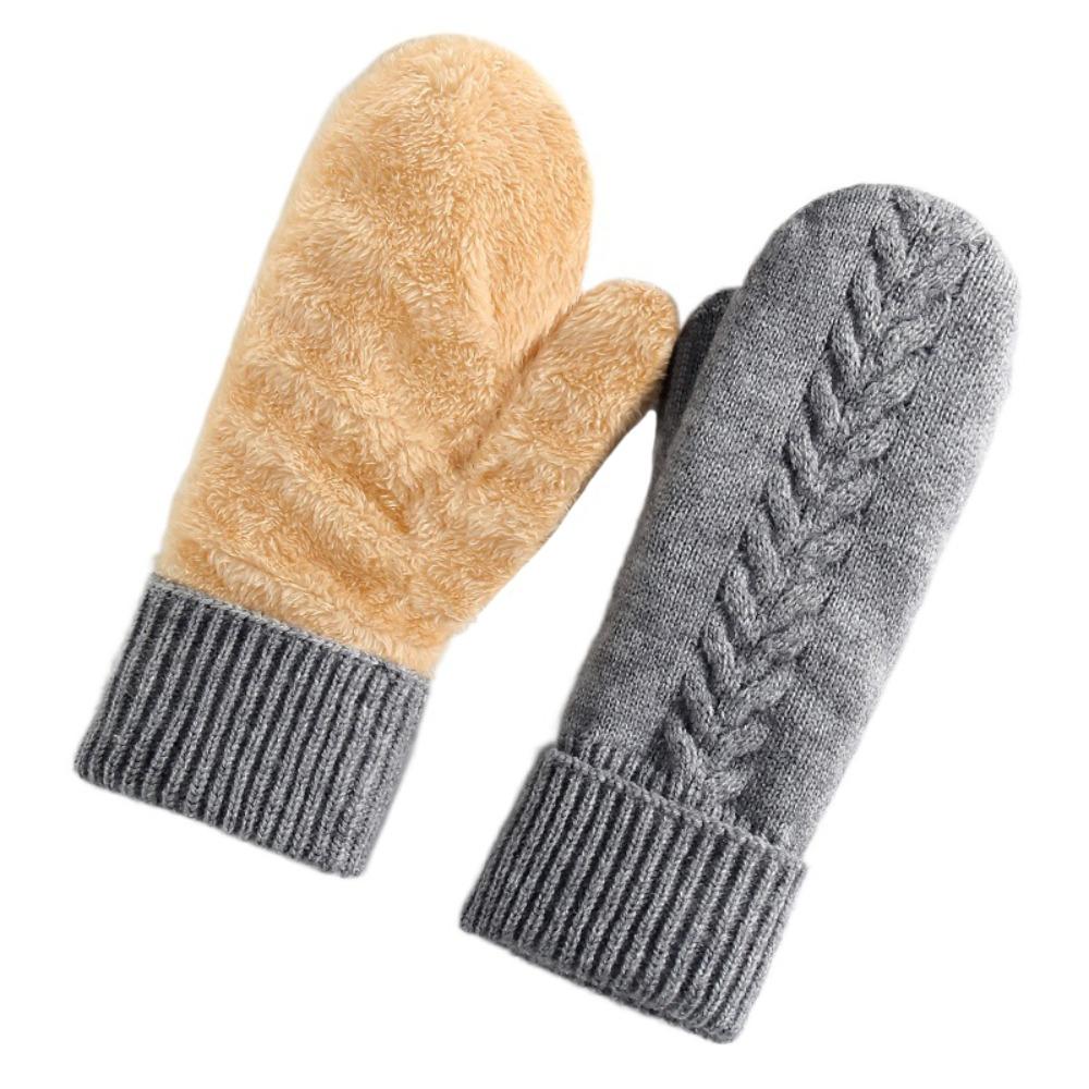Comfort Fit Double Layer Thickened Knitted Gloves Interior Solid Color Warm Cover Gloves Soft All Fingers Gloves Cold Weather