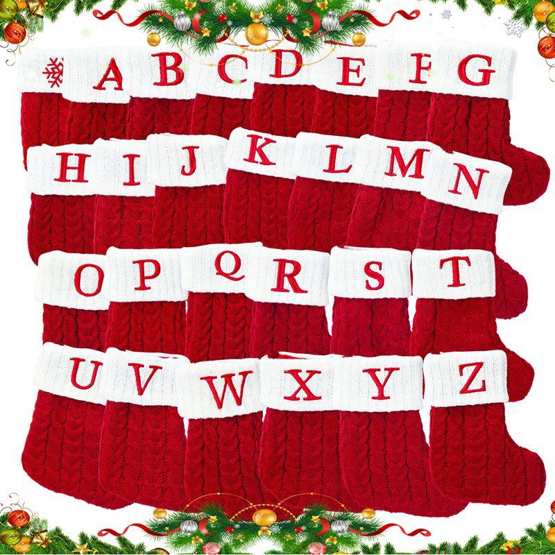 Christmas Socks Knitting Red Snowflake Alphabet Letters Christmas Decoration For Home Tree Ornament Gift Navidad Natal Decoration
