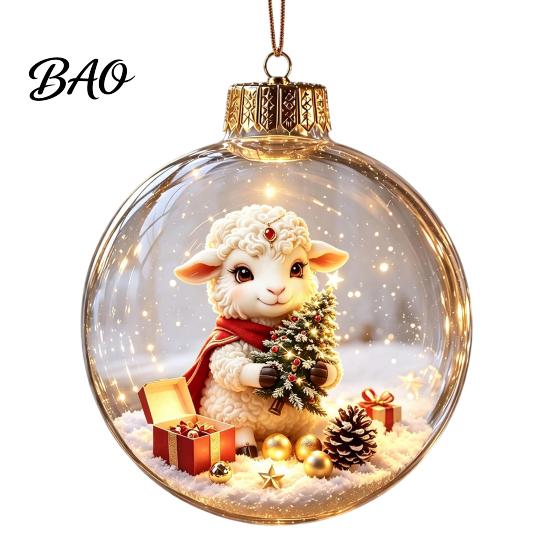 Christmas Party Favors Glowing Story Ornament, Light?Up Mini Holiday Scene Hanging Ball with Warm Reusable Plastic Baubles LED Light, Clear