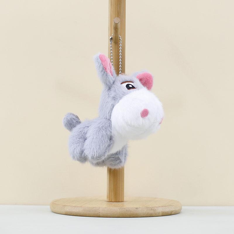 Gray Cute Khaki And Brown Mini Donkey Plush Toy With Keyring For Bag Decoration
