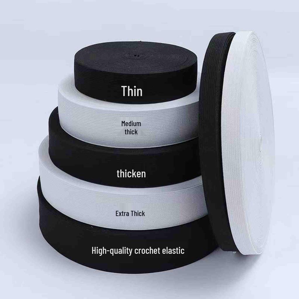 Witte Klittenbandrand Elastische Band voor Beschermende Kleding - Zwart Effen Plat, Gemiddelde Dikte