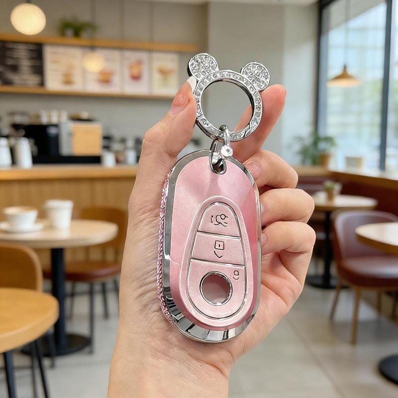 

[ High End Side Diamonds ] Pink Key Case Keyring for Mercedes Benz Holiday Gifts for Mercedes Benz Class W223 W206 S350L S400L S