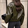 Women's Lapel Zip-Up Motorcycle Jacket, Loose Fit Leather Outerwear for Casual Wear