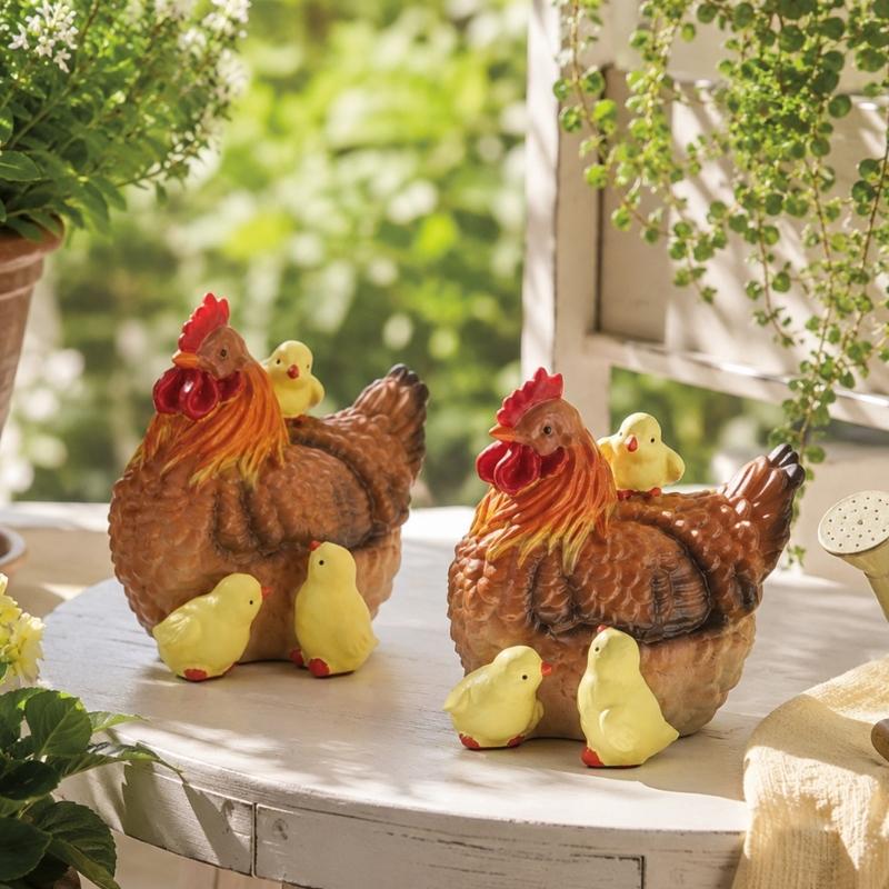 Outdoor Resin Hen and Chick Statue Outdoor Decoration Hen Chick Decors Chicken Figurines Outside Decors for Courtyards Yard