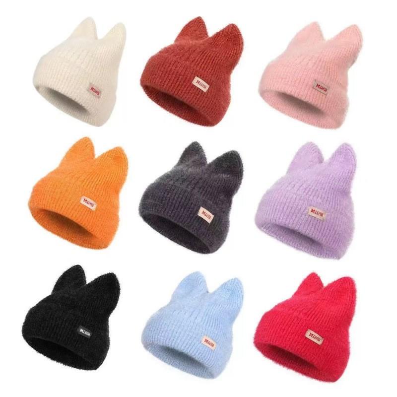 Damen Oversized Strickmütze mit Katzenohren Warme Wintermütze Tägliche Kleidung für Studenten