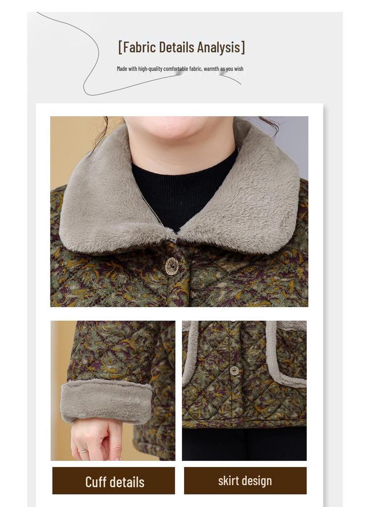 Extra Large Women's Winter Jacket Plus Size Grandma Coat, Thick Velvet-Lined Outerwear