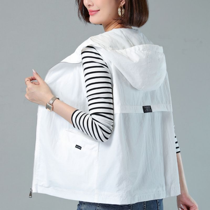 Women's Thin Jacket Sunscreen Hooded Vest Office Casual Vest
