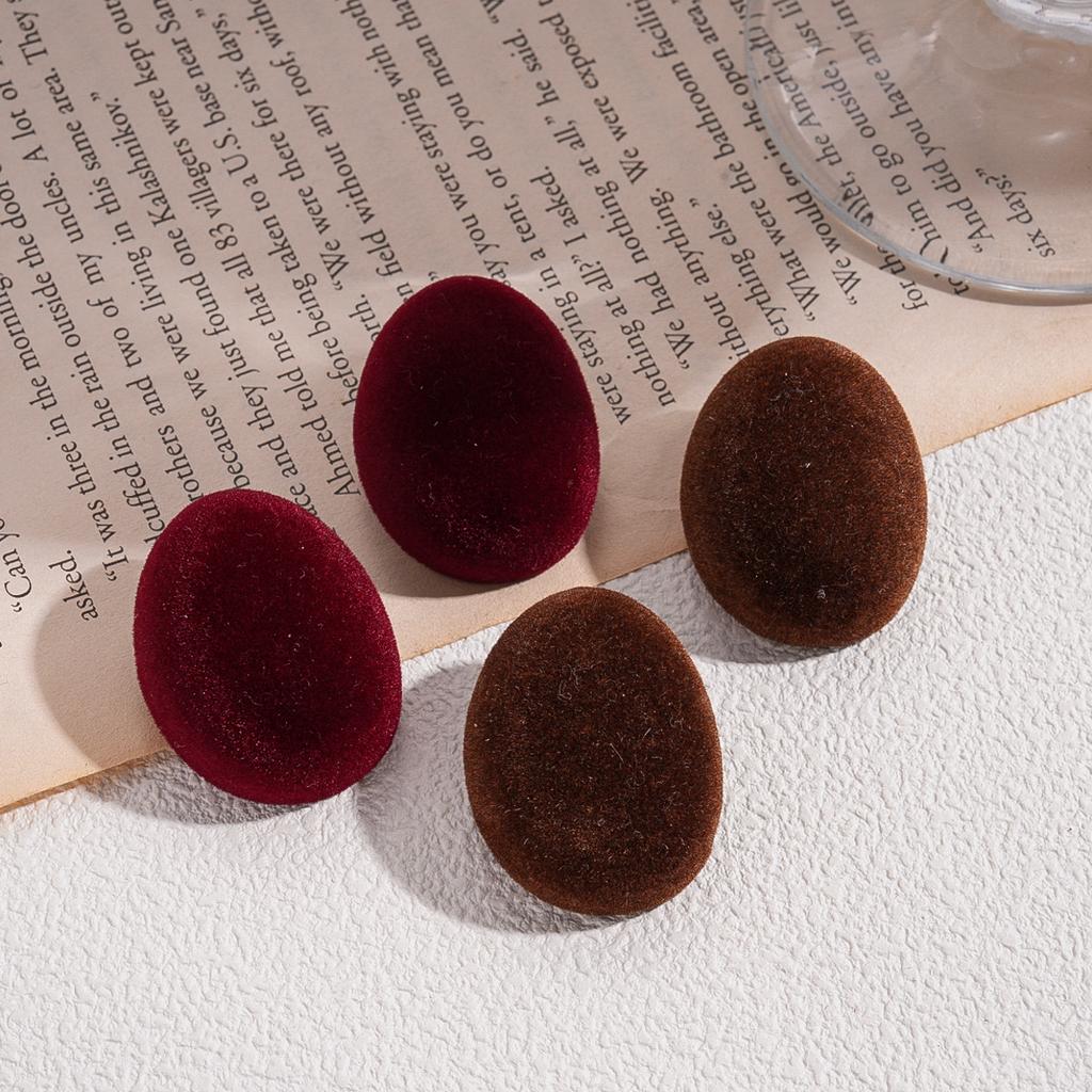 Autumn and winter flocking geometric oval silver needle stud earrings fashion temperament earrings