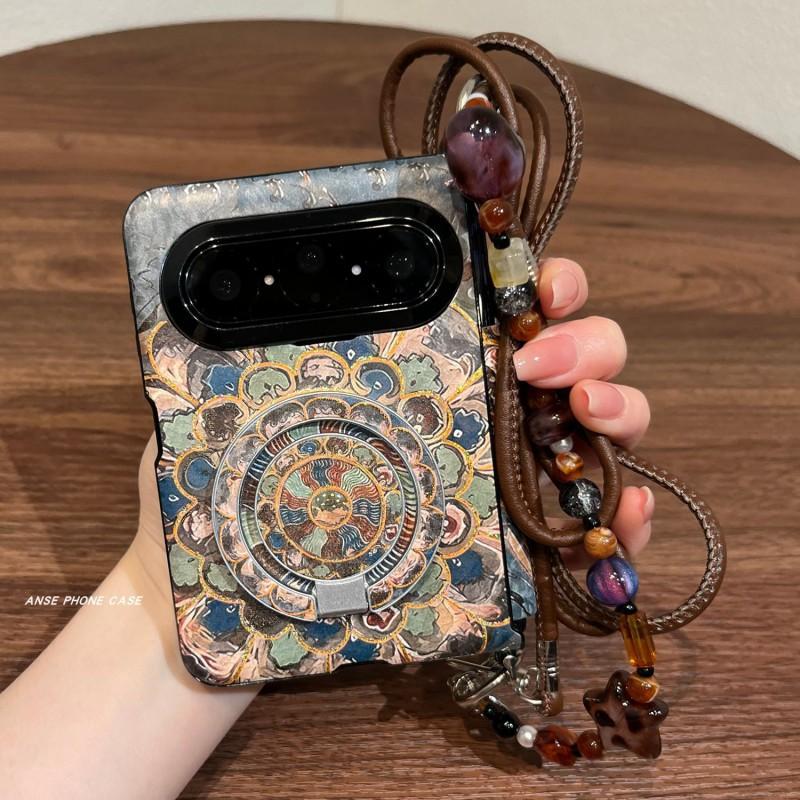 Dunhuang Ethnic Style Phone Case Pura X MAX Foldable With Magnetic Stand PC Material Anti-Shock Slip-Resistant