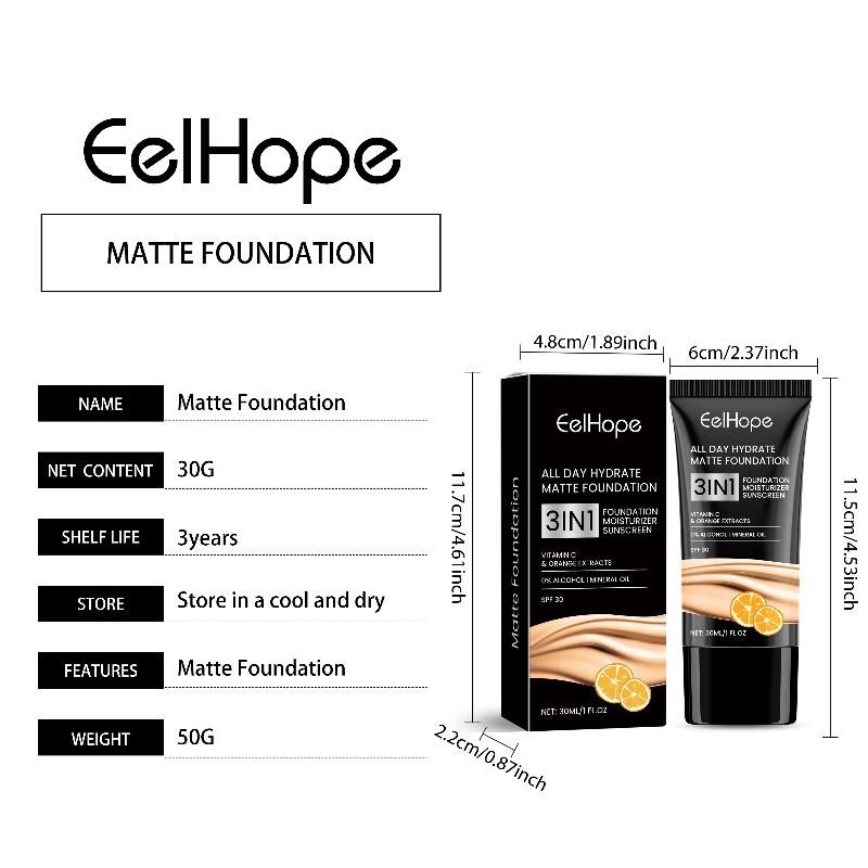 Vitamin C Liquid Face Foundation Cover Dark Circle Even Skin Face Moisturizer Covers Pores Vitamin E Makeup Concealer 30G