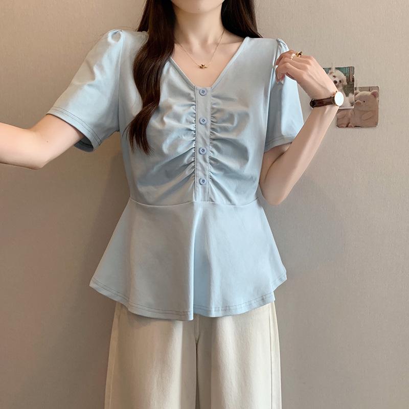 2026 New Plus Size Women s Korean V-Neck Ruffle Lace T-Shirt XL