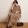 Women's High Waist Wide Leg Cashmere Pants - Floor-Length, Elastic Waist, Urban Fall/Winter Style