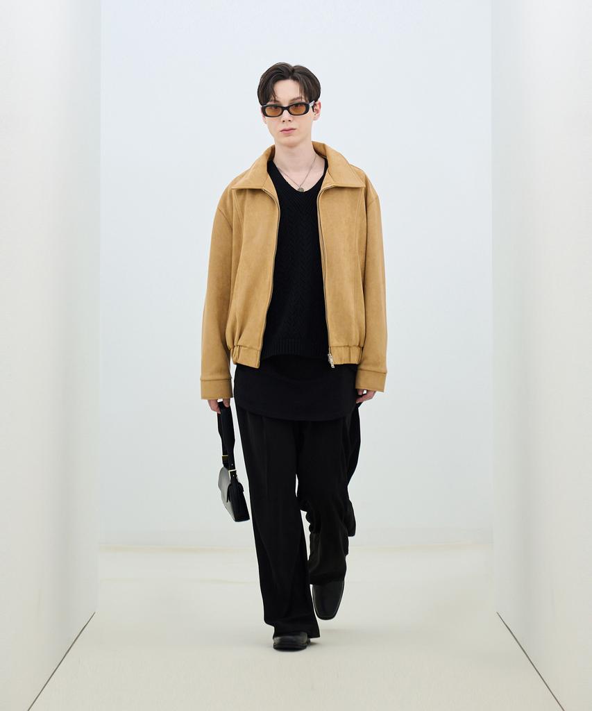 Ironyporno Whiteline 86-Iro231 Curved Stitch Blouson Suede Jacket Camel