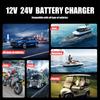 Portable Car Accessories Smart Car Battery Charger Car Booster Pulse Repair 25A/15A for 12V-24V Motorcycle Lead Acid AGM GEL LiFePo4 Batteries