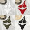2Pcs/Set Women Sexy Bikini Set Solid Color One-shoulder Bra High Waist Briefs Set Quick Drying Swimsuit Beachwear