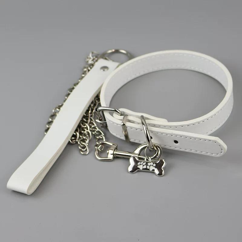 Knochenprint Leder Choker Halsband mit Leine für Männer Frauen Punk Halskette Cosplay