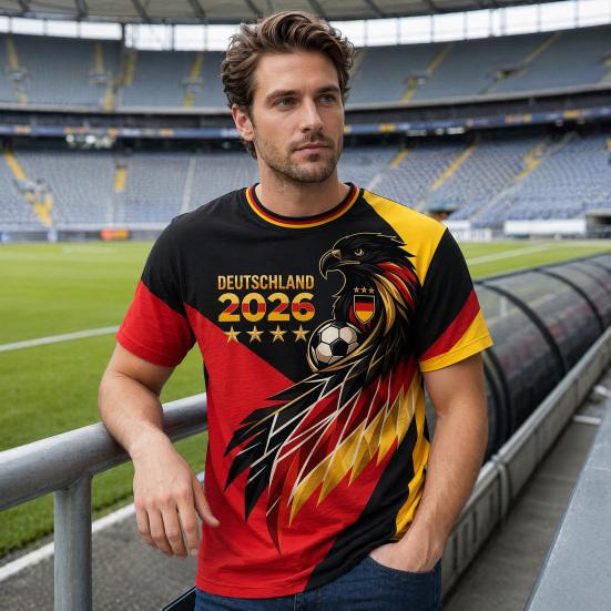 Herre fodboldfan T-shirt, Tysklands fodboldhold T-shirt, 2026 VM i fodbold Heppe T-shirt, Stilfuldt fan-beklædning til fodboldkampdag på stadion