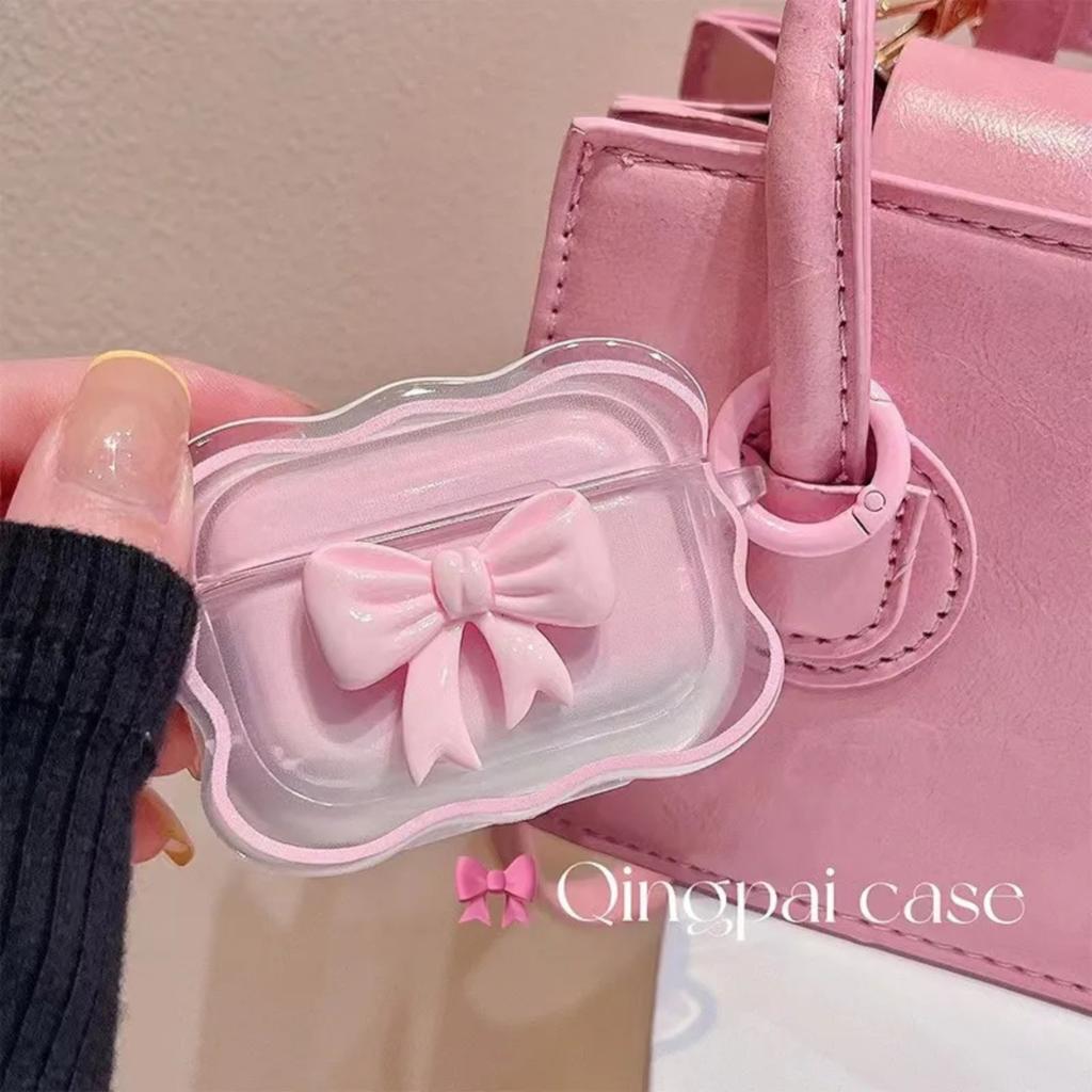 Beschermende AirPods Pro 3 Hoesje Compatibel met AirPods 4 Draadloze Oordopjes Cover met Strikje Ontwerp en Golvend Randpatroon Zachte Siliconen Shell