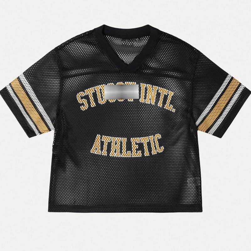 T-shirt tendance à imprimé lettre et grille respirante, style hip-hop, pour homme et femme, printemps/été