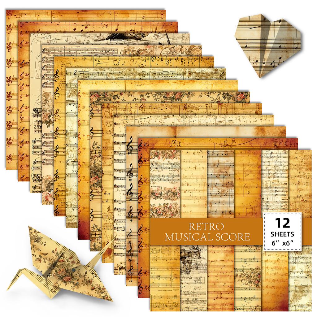 12 Sheets/Pack Retro Sheet Music Material Paper Gift Decoration Hand Account Background Diy Splicing Material Paper