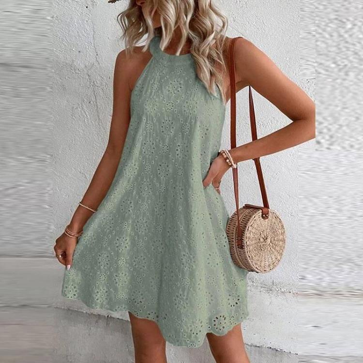 Summer Women Casual Sleeveless Mini Dress Loose O Neck Tank Beach Party Holiday Fashion Dress