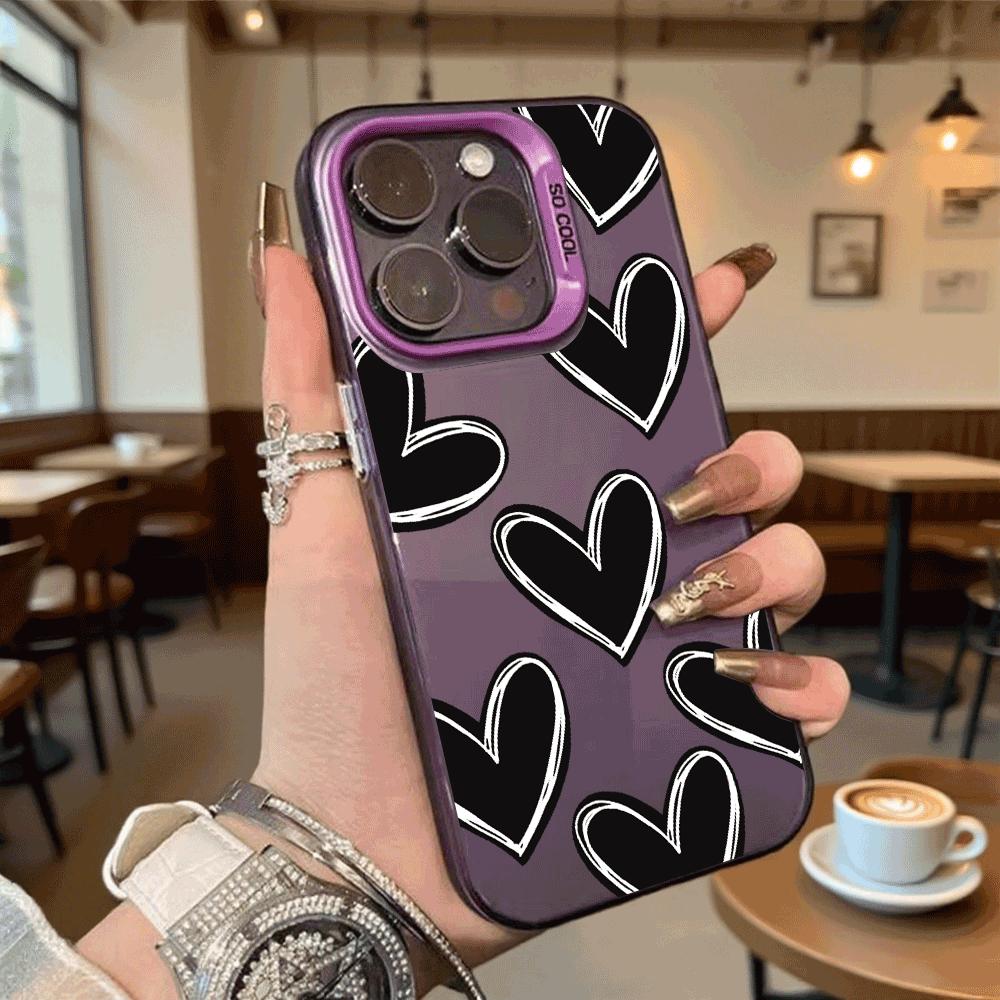 Black Hand-Drawn Hearts Pattern Hard Phone Case for Xiaomi Redmi Note 15 14 13 12 11 Pro Plus Shockproof Protective Cover